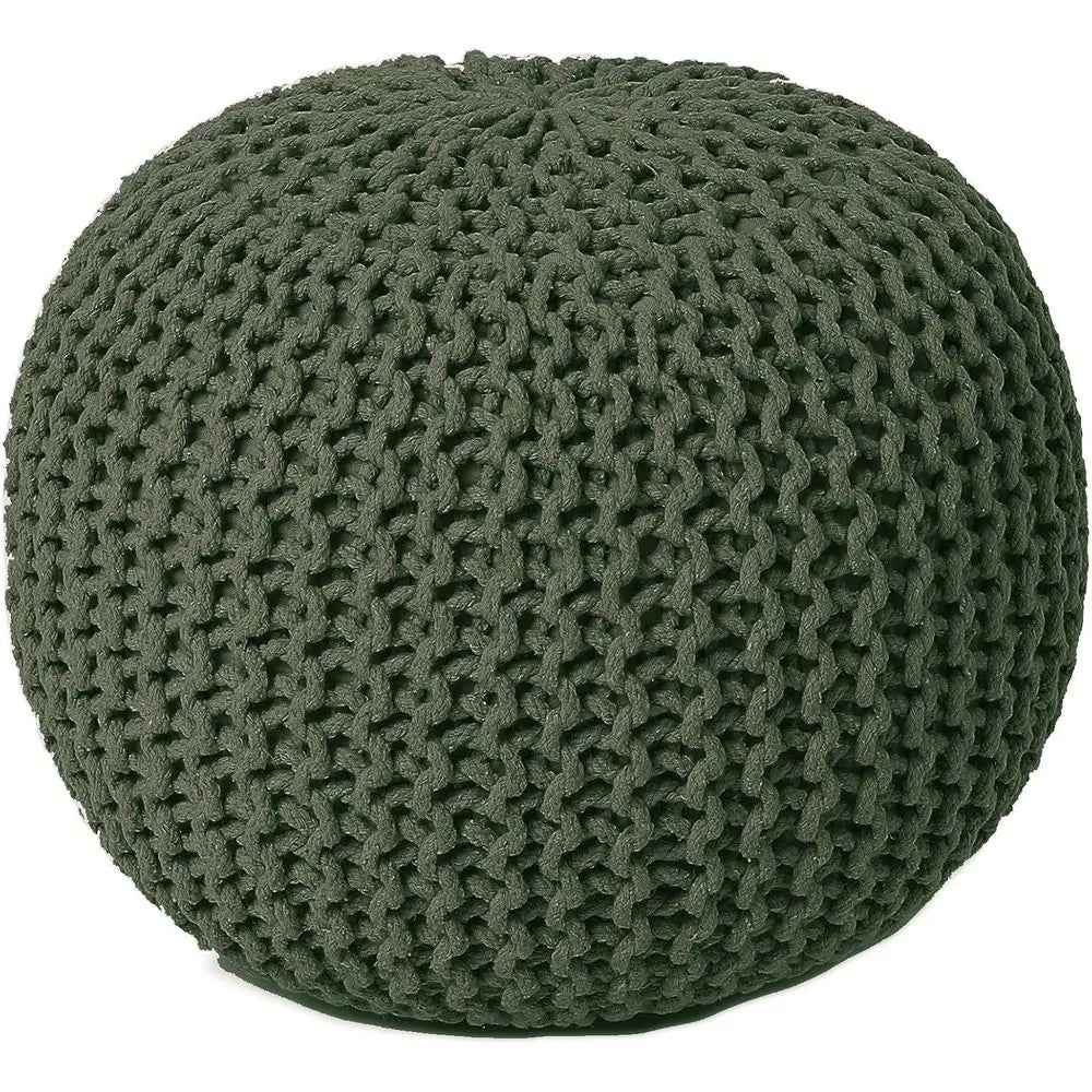Hand Knitted Round Ottoman - Bean Bag Pouf - Set of 2, Olive