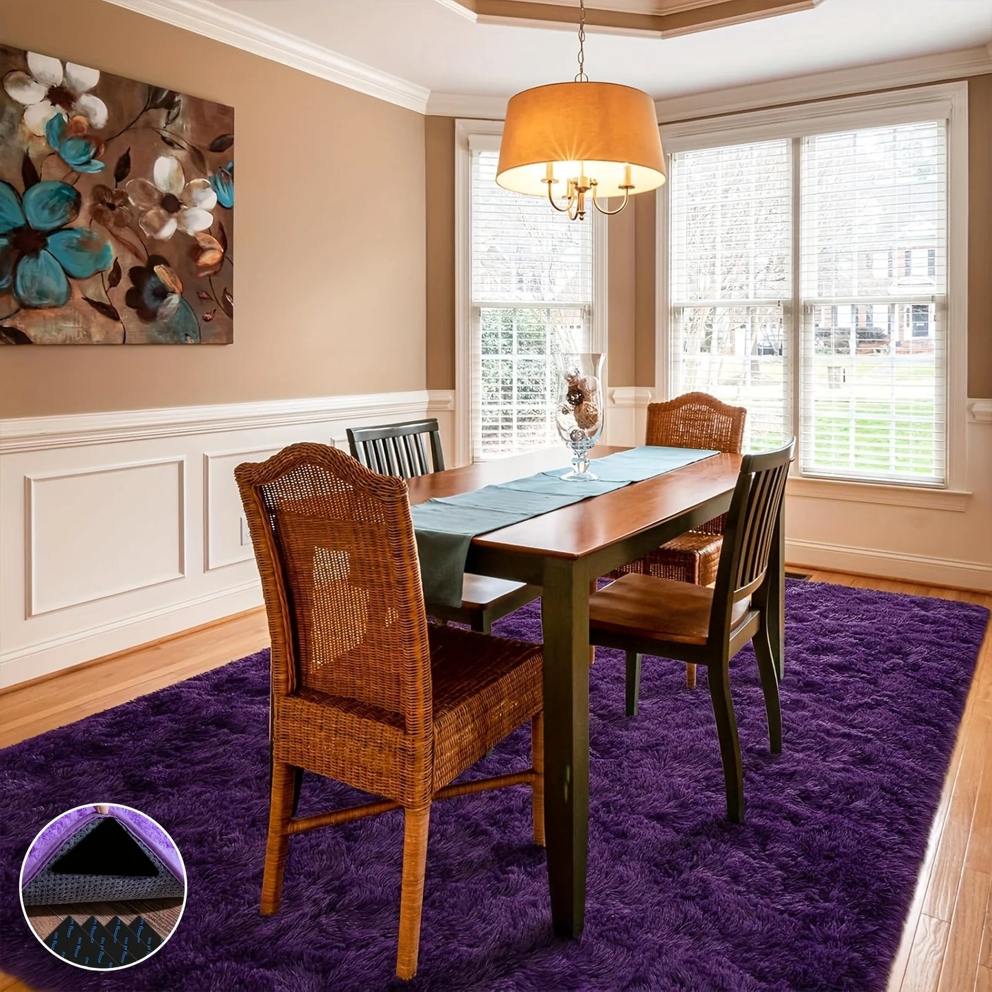 Purple Soft Shaggy Non-Slip Rugs Luxury Plush Carpet with 4 Rug Stickers