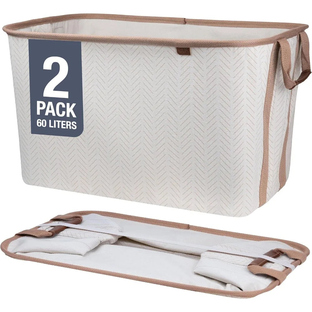 Collapsible Laundry Basket Hamper - LUXE Cream 2Pack 60L