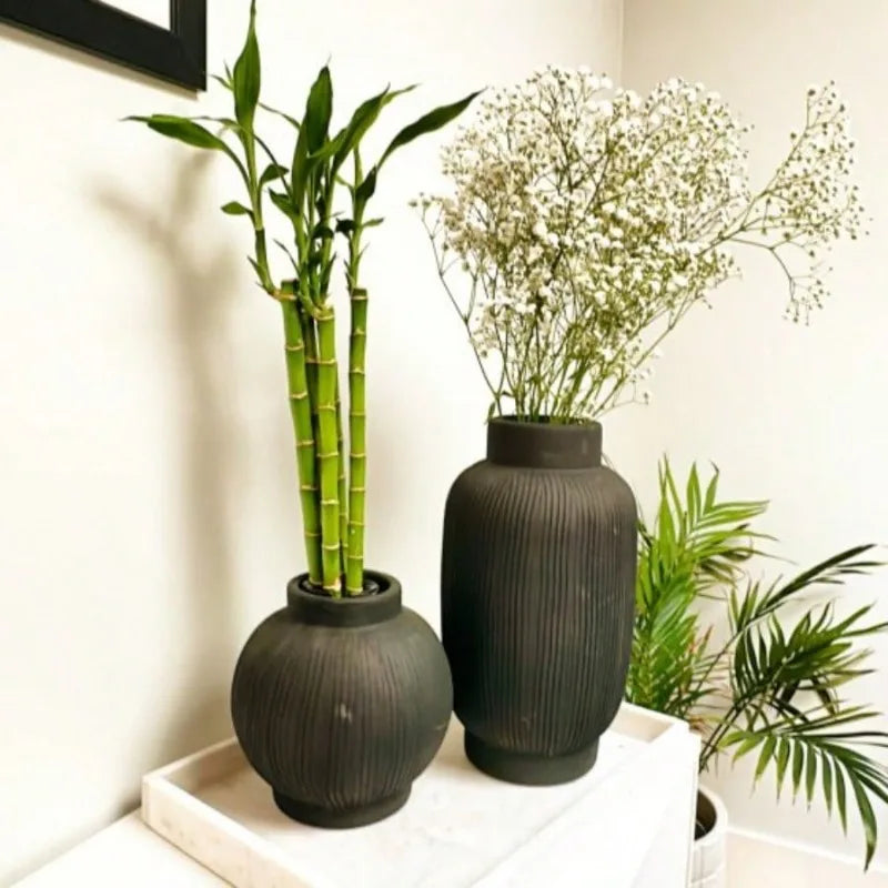 Tall Black Ceramic Vase - Waterproof  Spot Clean, 12.5" Tall