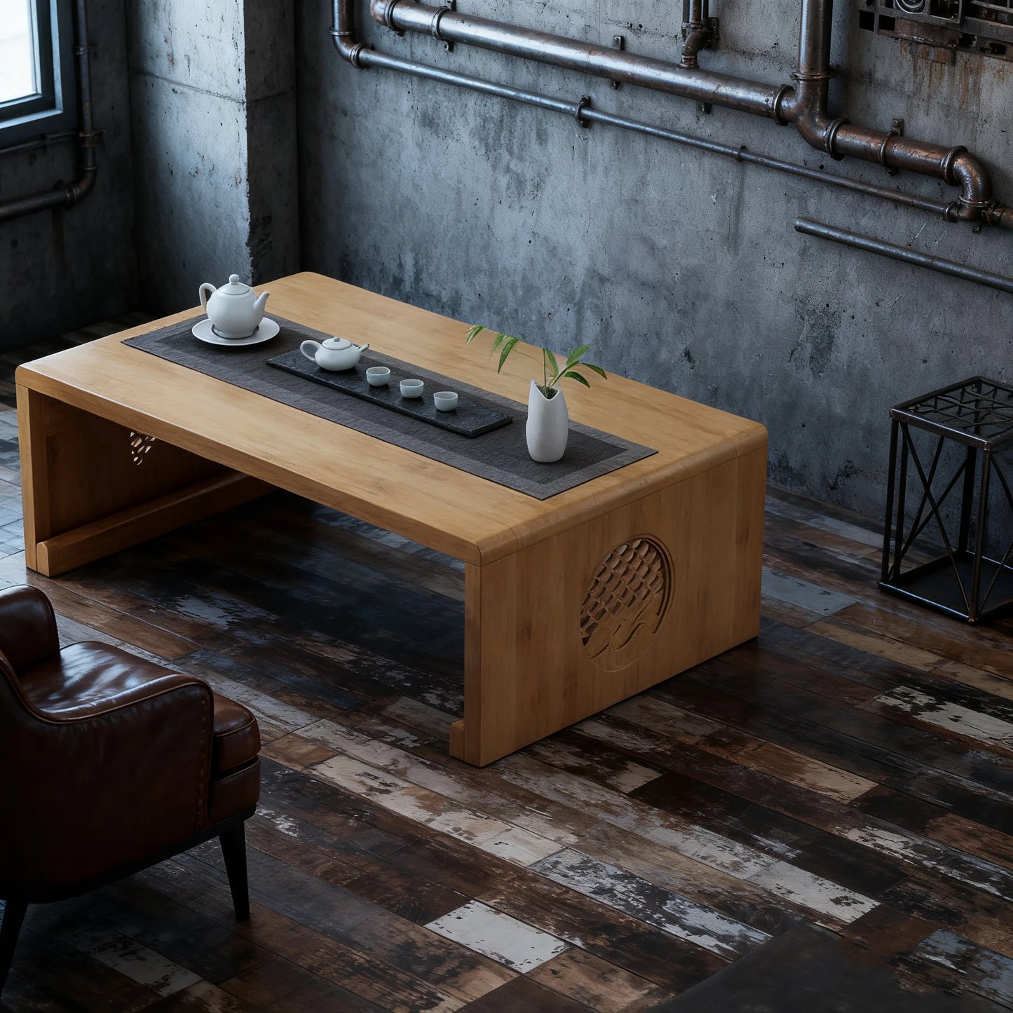 Foldable coffee table,  low table, no assembly required low tatami table.