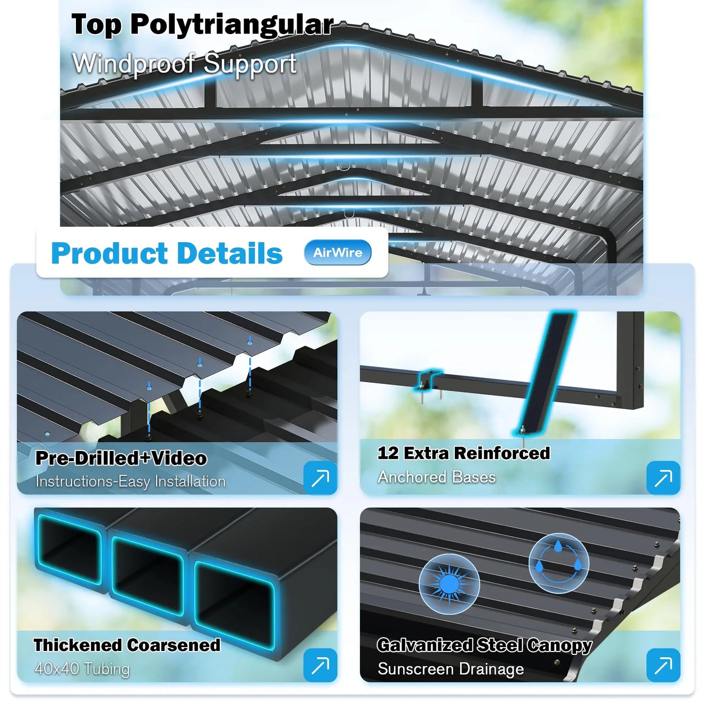 12x20FT Metal Carport Shelter, Heavy-Duty Galvanized Steel