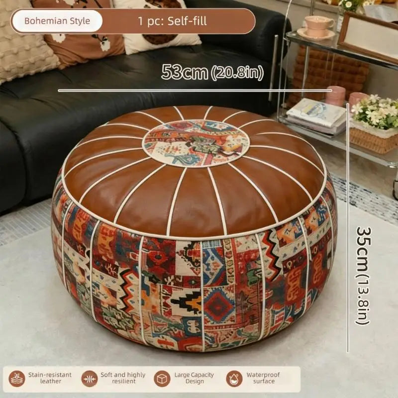 Round Storage Ottoman Pouf, Padded Footstool with Soft Item Organiser