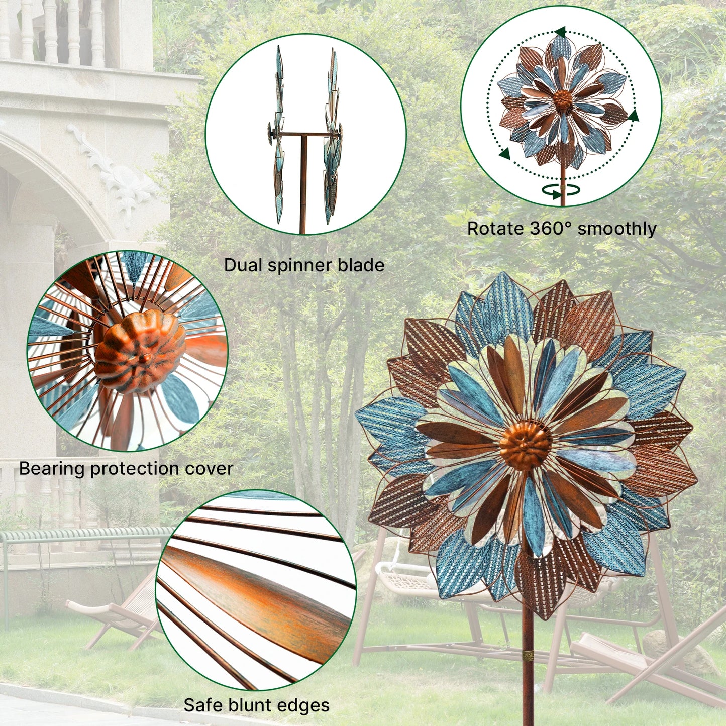 Wind Spinners Outdoor, 84" Large Metal Kinetic Wind 2 Pcs Flag
