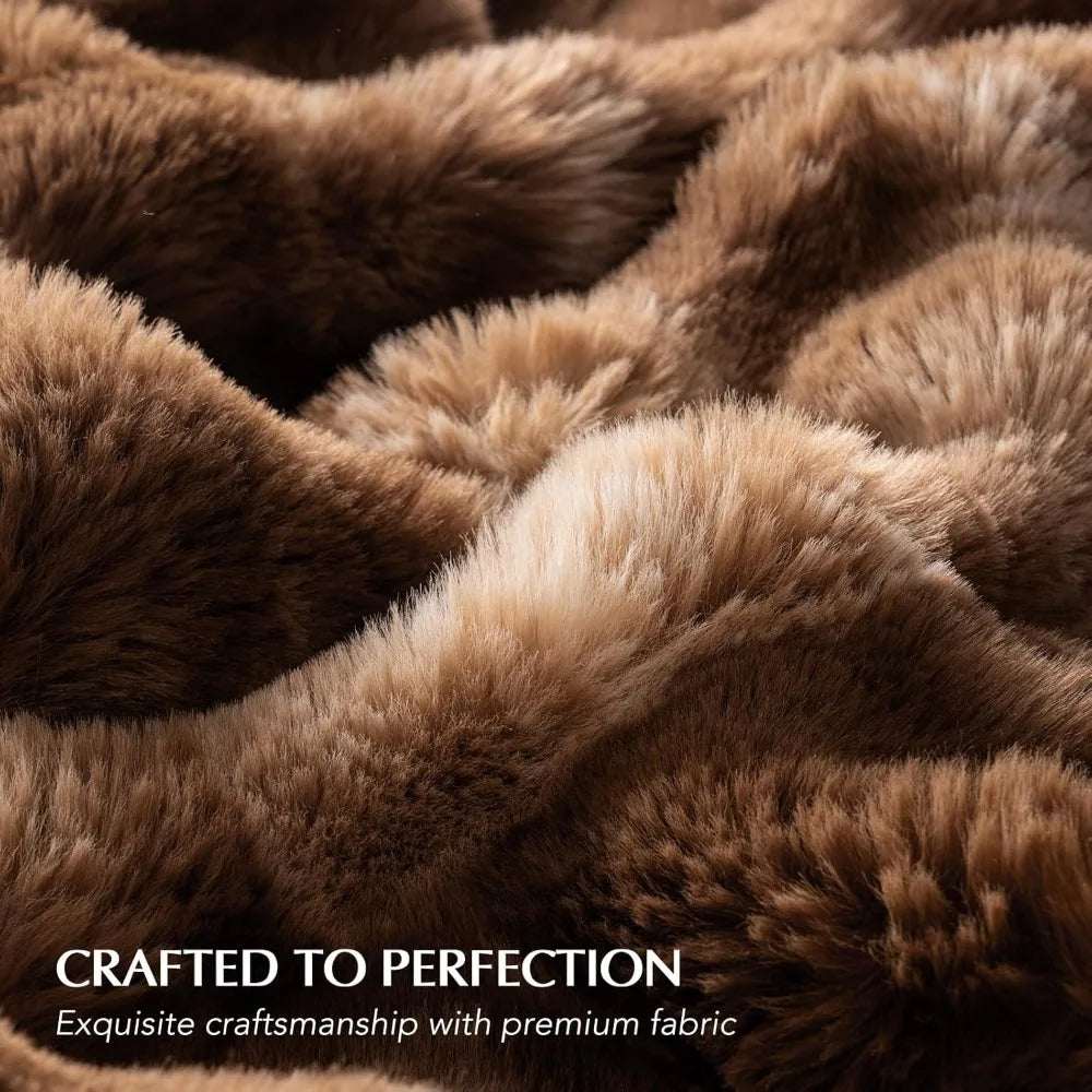 Ultra Soft Luxury Fluffy Faux Rabbit Fur Throw Blanket, Thick Warm