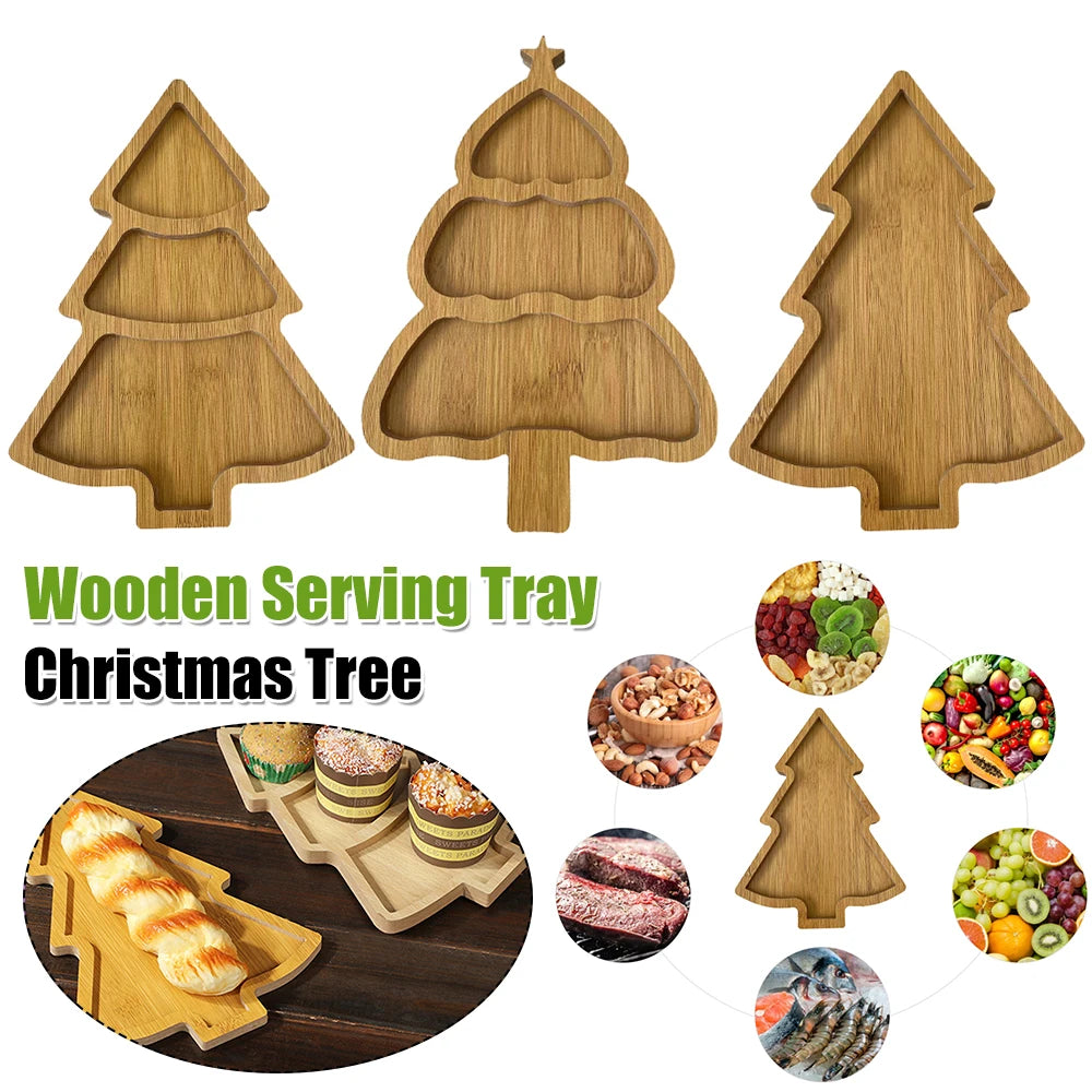Wooden Snack Dish Wood Tray Christmas Tree