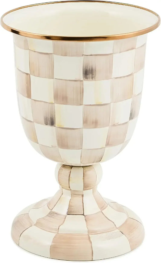 Mocha Check Brown White Pedestal Vase