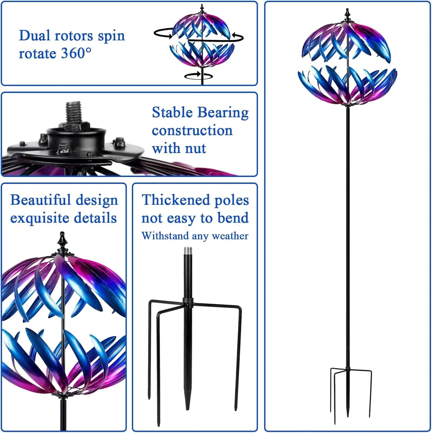 Kinetic Garden Wind Spinner, Double-Layer Metal Art
