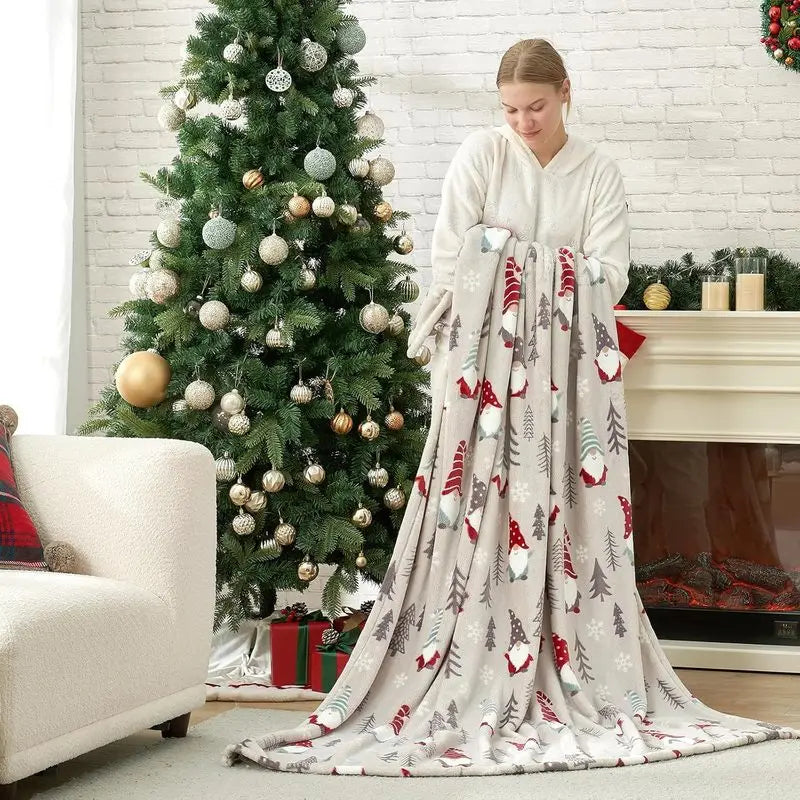Flannel Blanket Pine Tree Snowflake Winter  Throw Blanket