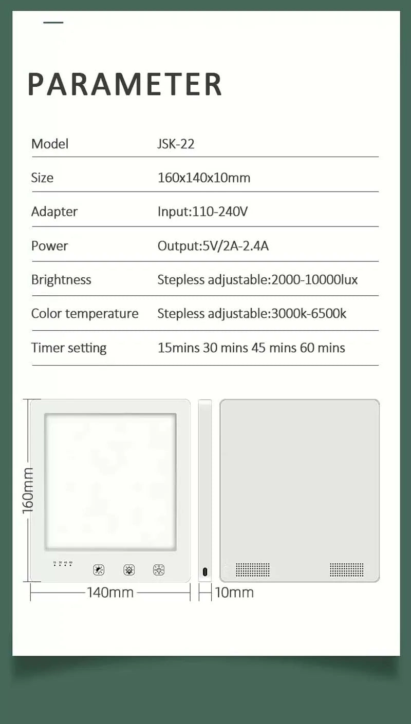 5V 2A 10000Lux SAD Phototherapy Lamp LED, Therapy Light