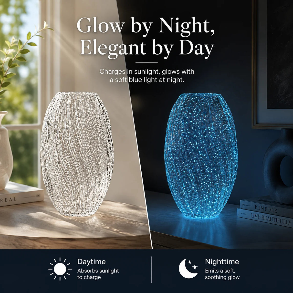 Handmade Glass Vase Glowing Wave Decor