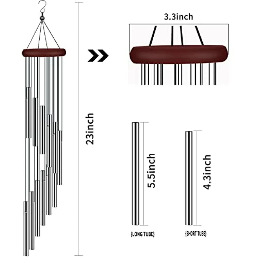 2 Pack Wind Chimes for Outside,  with 12 Aluminum Alloy Tubes and Hook