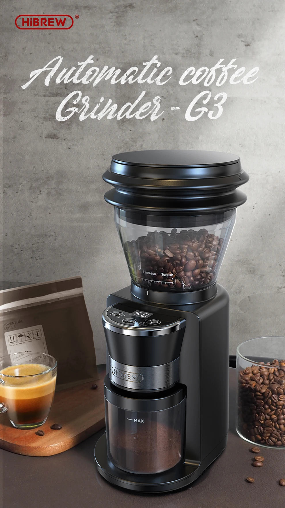 Automatic Burr Mill Electric Coffee Grinder with 34 Gears