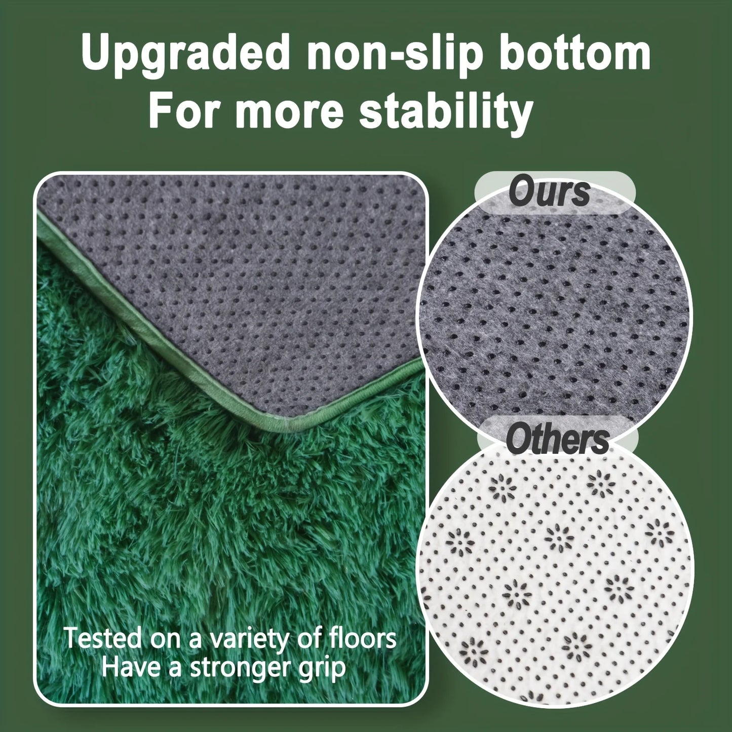 Dark Green Soft Shaggy Non-Slip Rugs with 4 Rug Stickers
