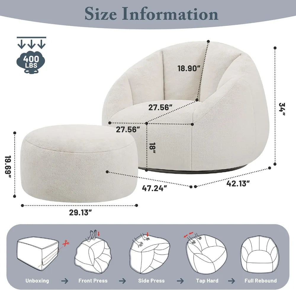 Swivel Giant Bean Bag Chair with Ottoman - Oversized
