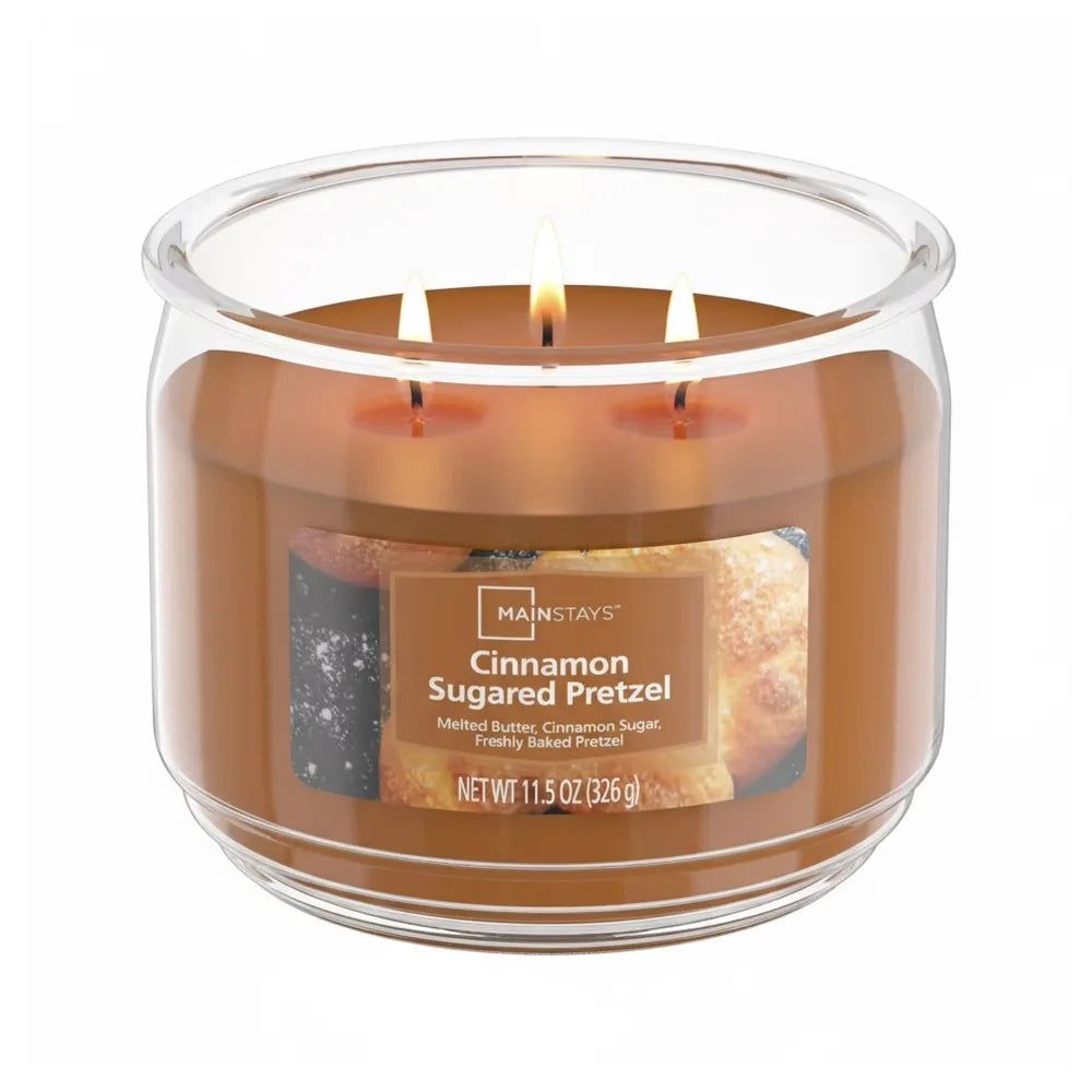 3 Wick Scented Glass Jar Candle Cinnamon Sugared Pretzel