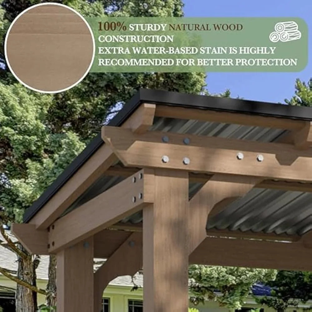 8' x 5' Wooden Grill Gazebo with Sloping Metal Roof, Hard Top