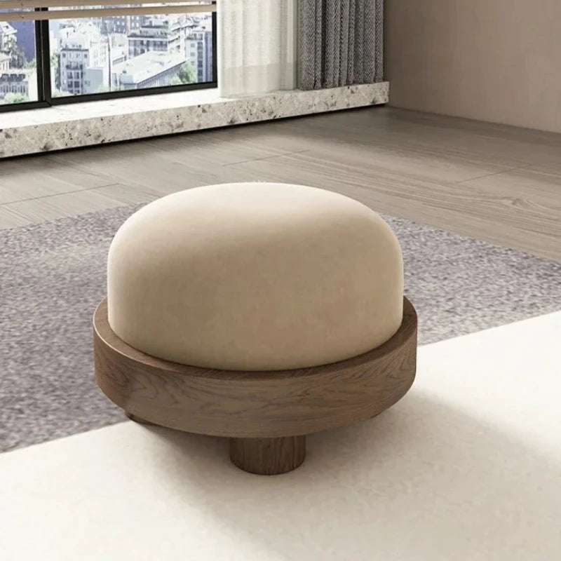 Pouf Furniture Stool Solid Wood Low Shoe Changing