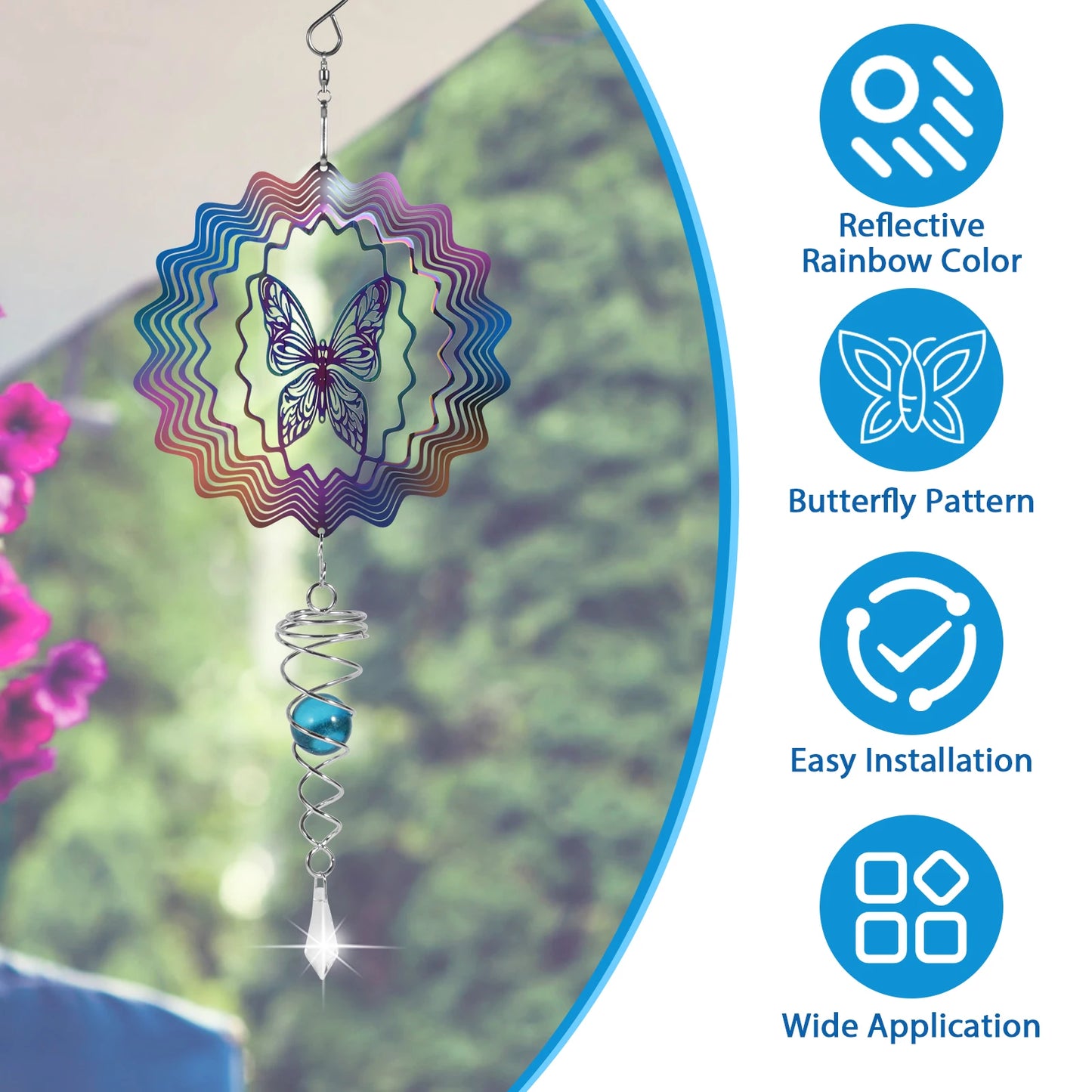 Hanging Wind Spinners Butterfly 3D Metal Rotating Windchime