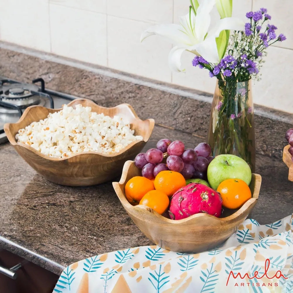 Handcrafted Wooden Bowls Set of 2, 12 & 10 Inch,