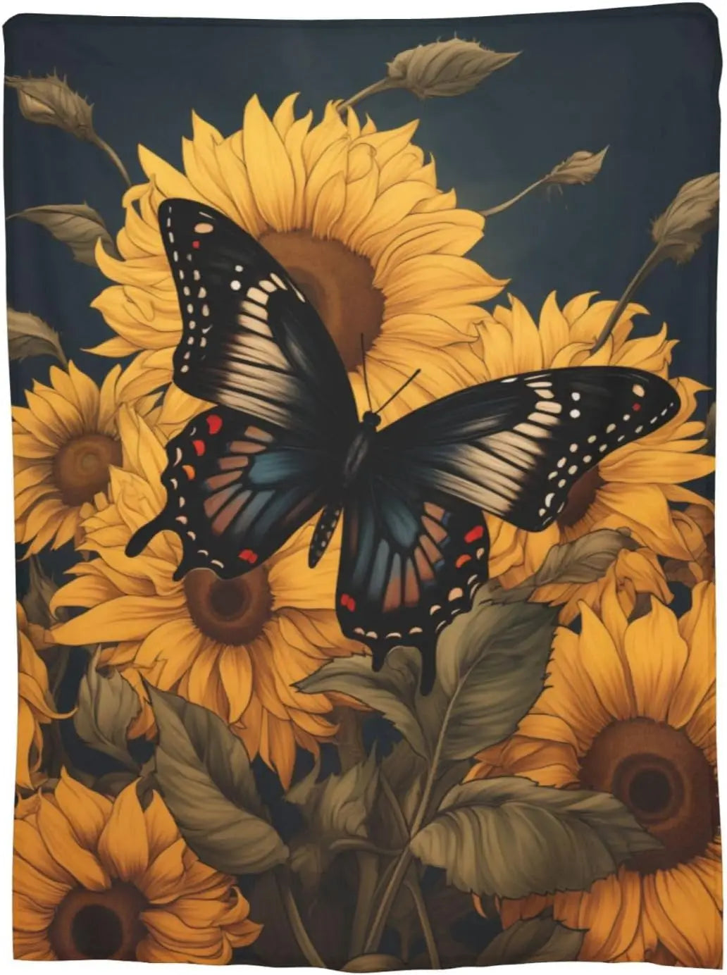 Sunflower Butterfly Blanket  Flannel Throw Blankets