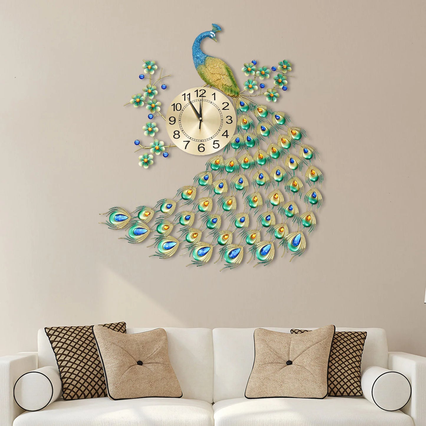 3D Peacock Hanging Clock Wall-mounted  70 * 65cm
