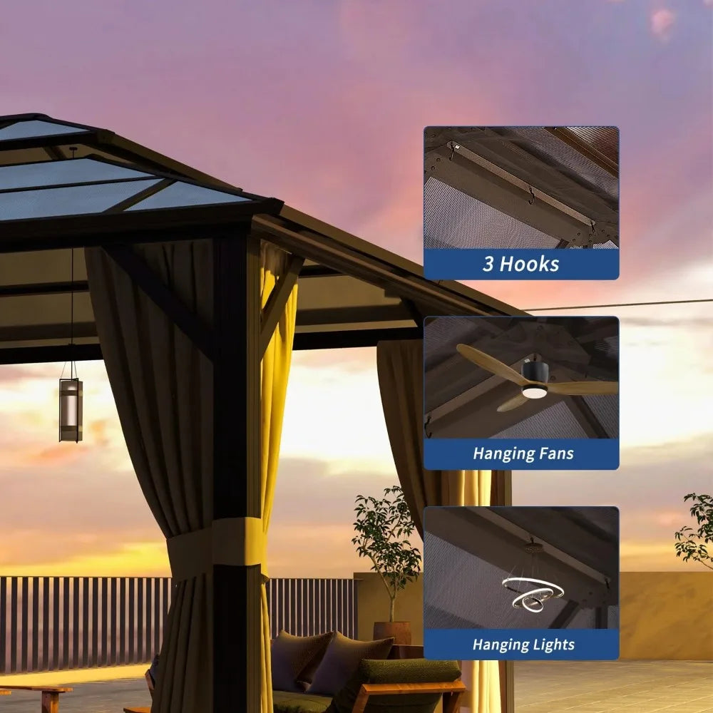 Hardtop Gazebo,10FTx12FT  Aluminum Frame  with Curtains