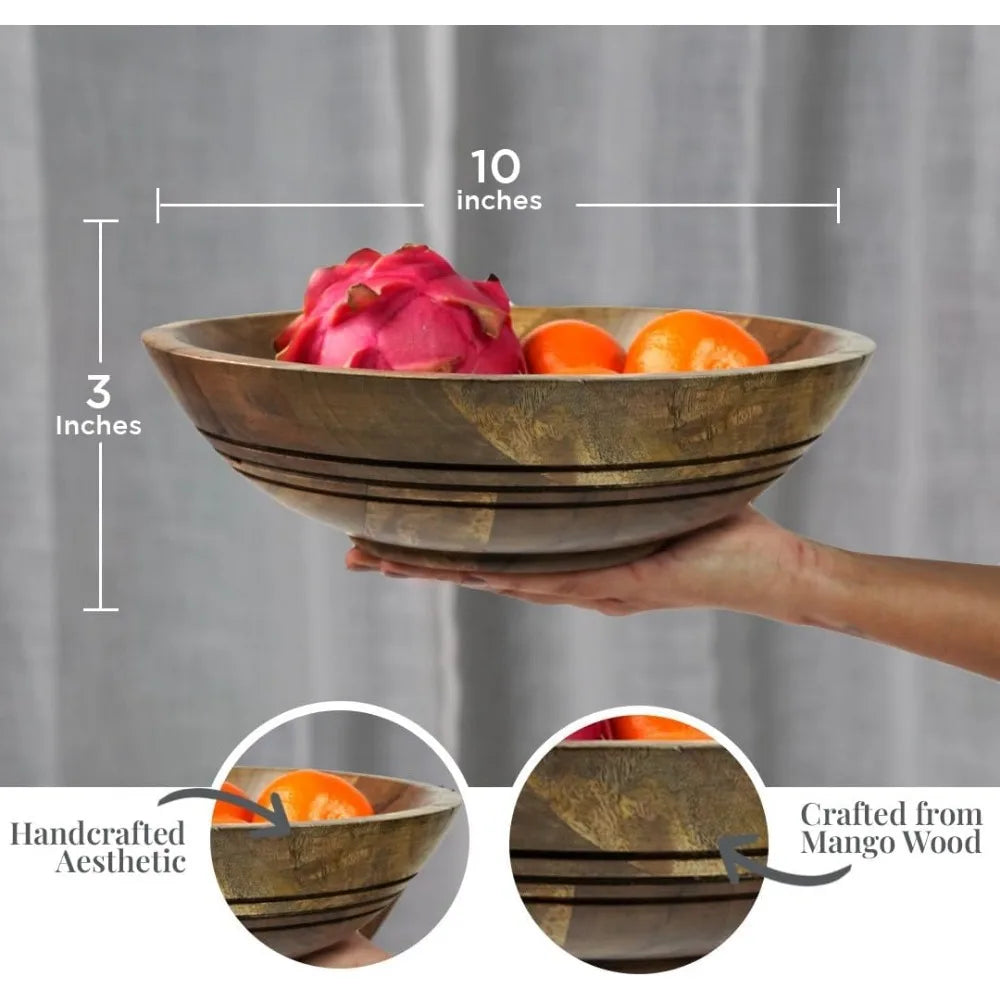 Large 11" Eco-Friendly Mango Wood Fruit Bowl