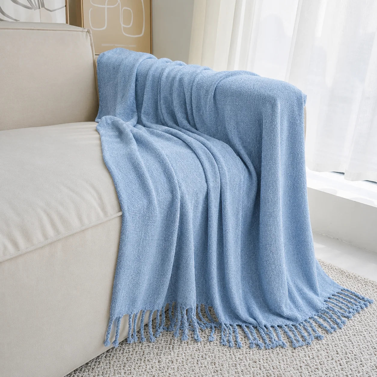 Dark Brown Wavy Chevron Textured Knit Throw Blanket with Tassel Fringe,