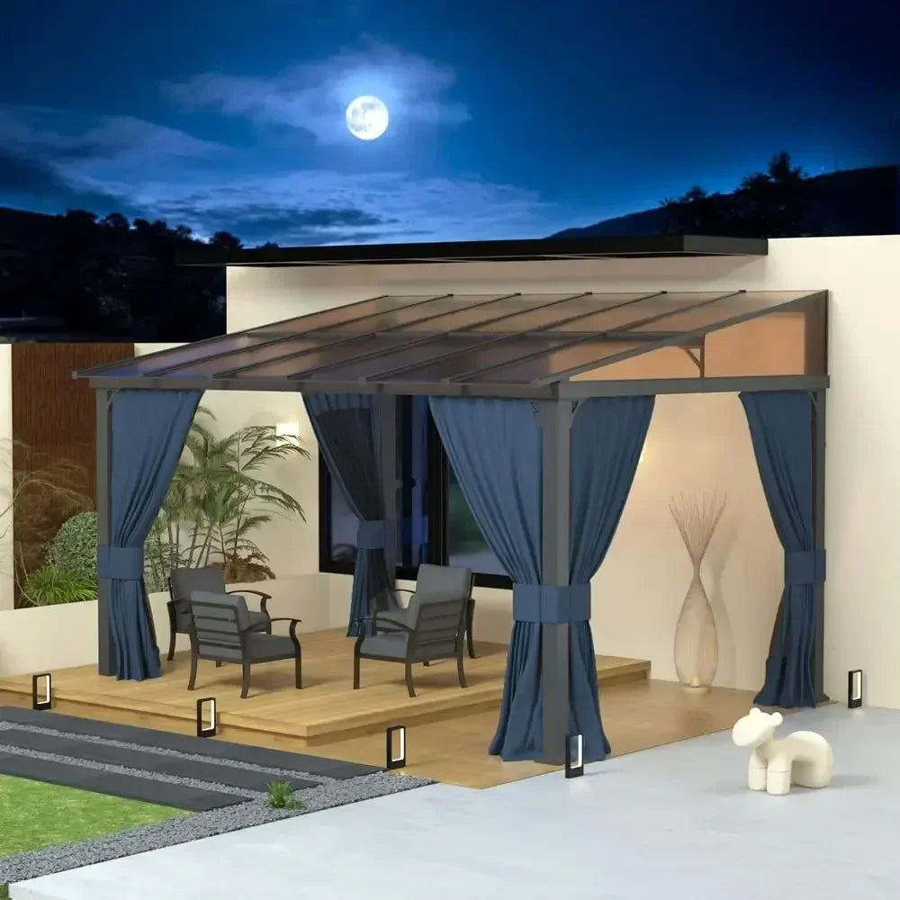 Large Outdoor Hardtop Gazebo with Curtains, Netting,