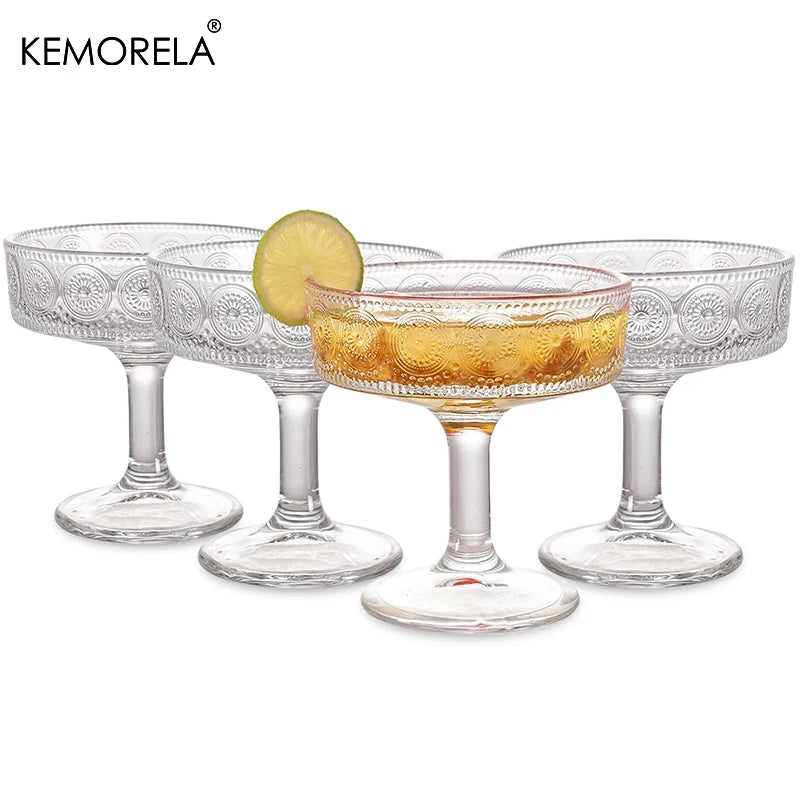 4PCS Ribbed Martini Glasses Transparent Goblet 200ML