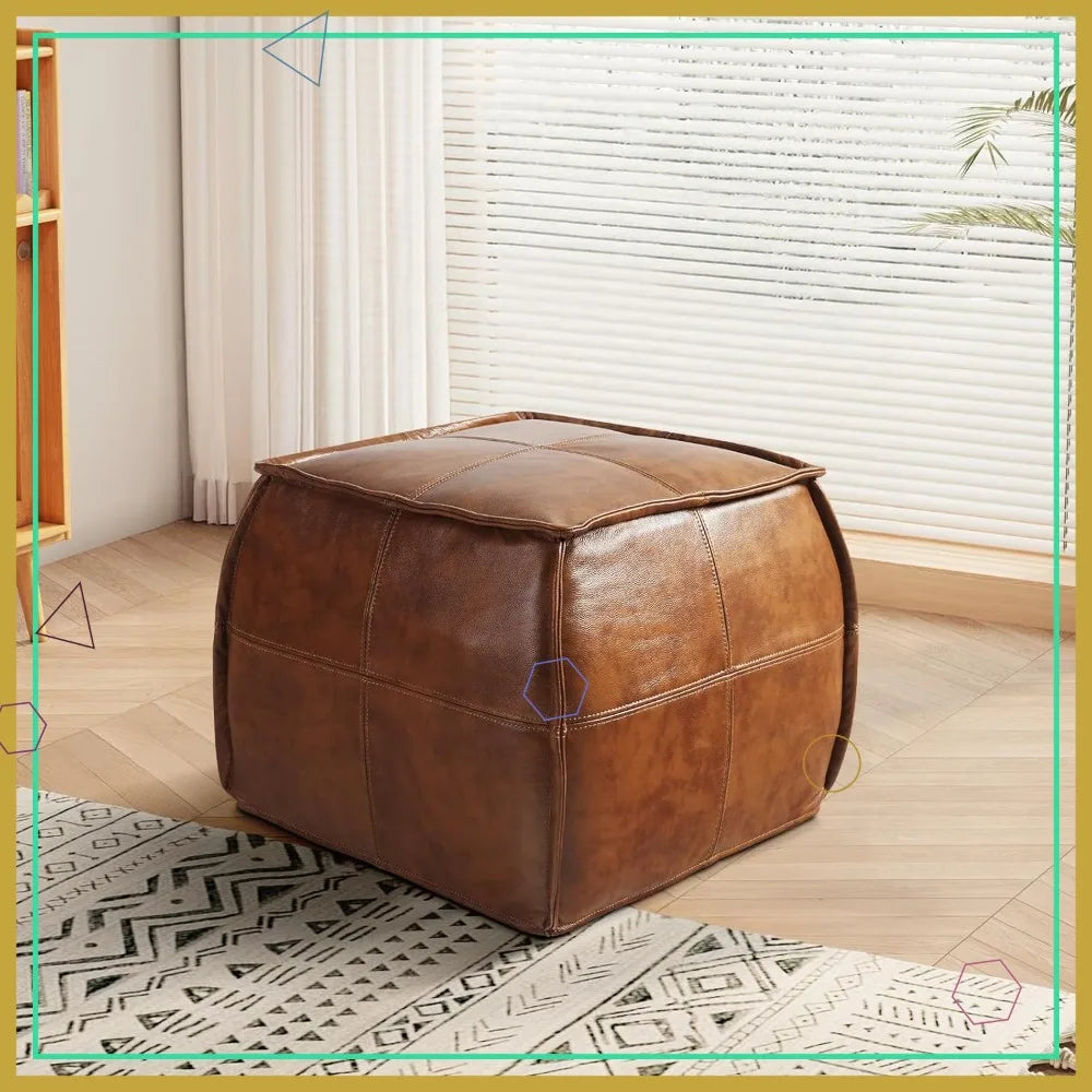 Genuine Leather Ottoman, Pouf, Foot Rest Stool, Soft Seating