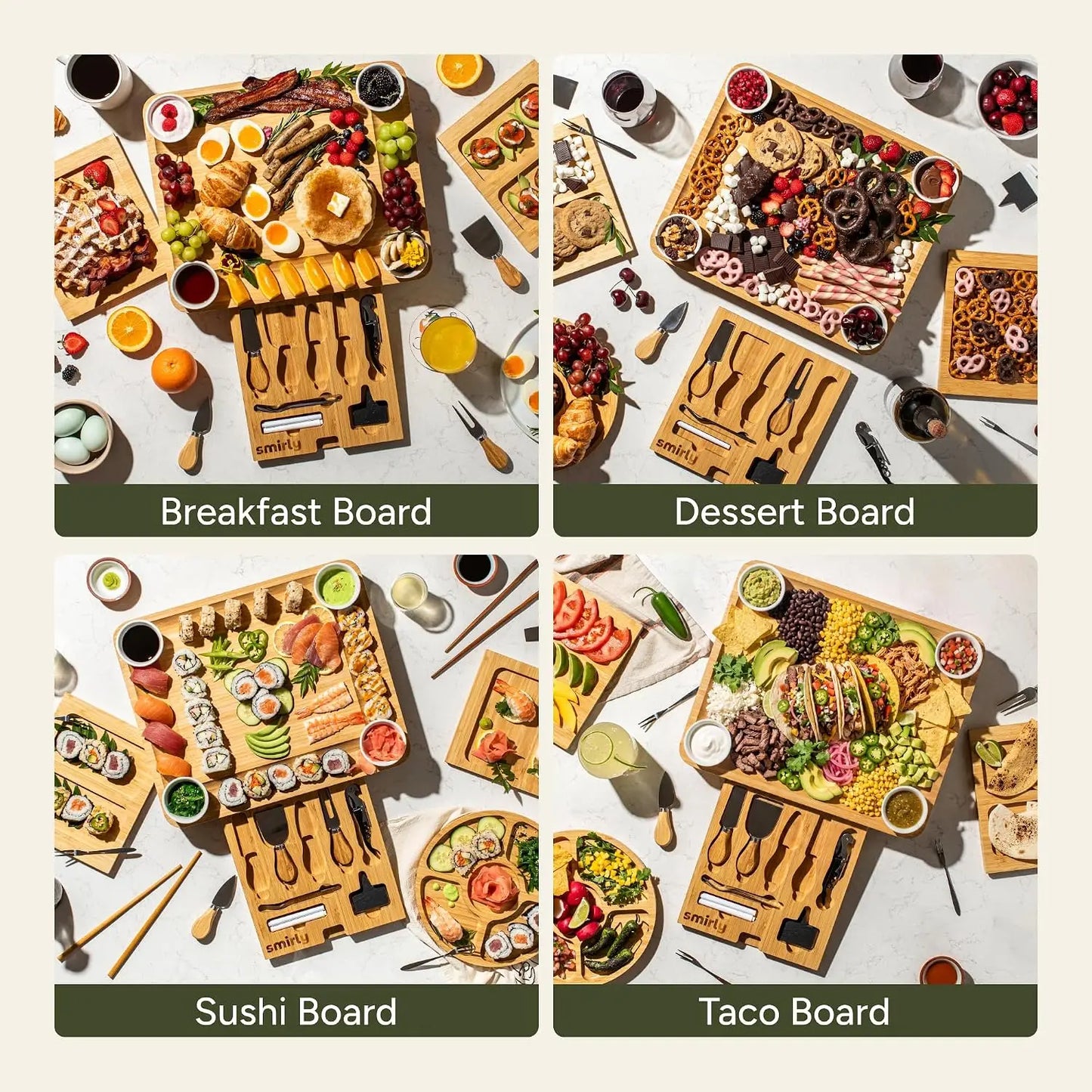 Large Bamboo Charcuterie Board Set - 15.7"with Knives