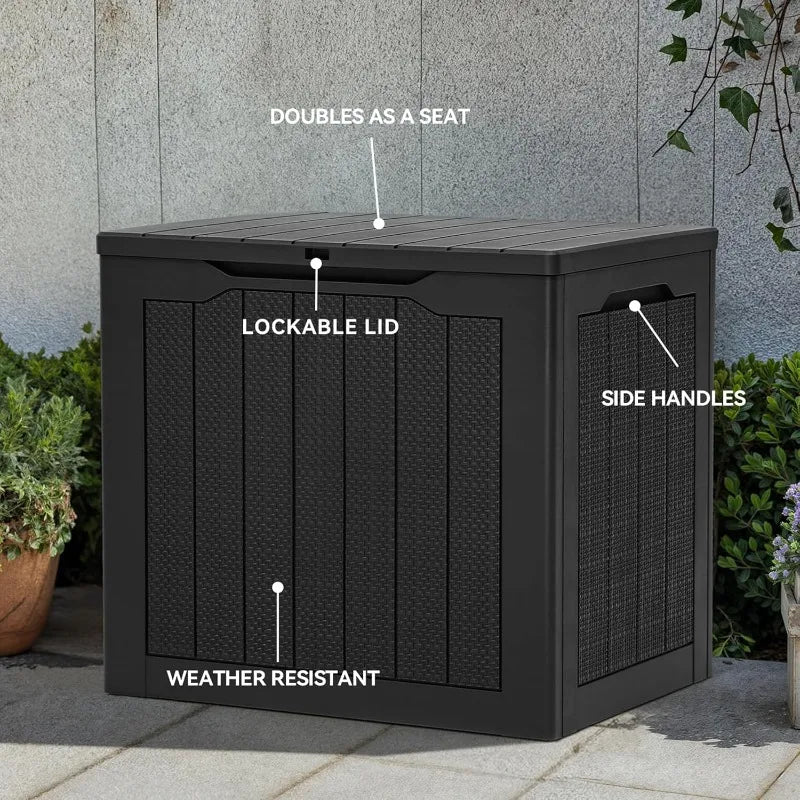 30 Gallon Outdoor Storage Box,  Resin Deck Box,  Rattan