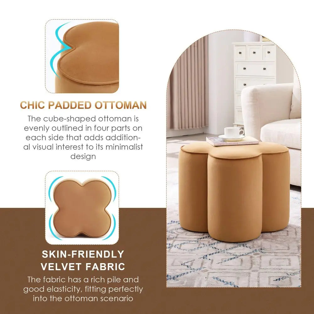 Flower Pouf Ottoman Foot Rest Set of 2, Velvet Fabric