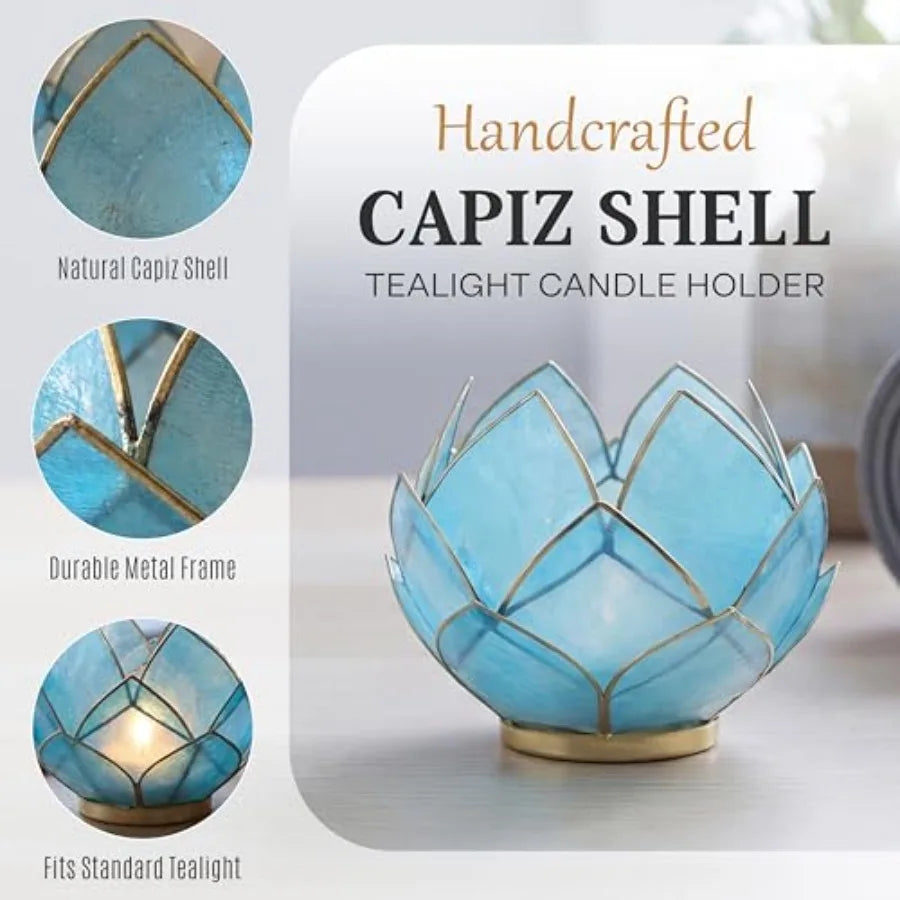 Blooming Lotus Capiz Shell Tealight Candle Holder,