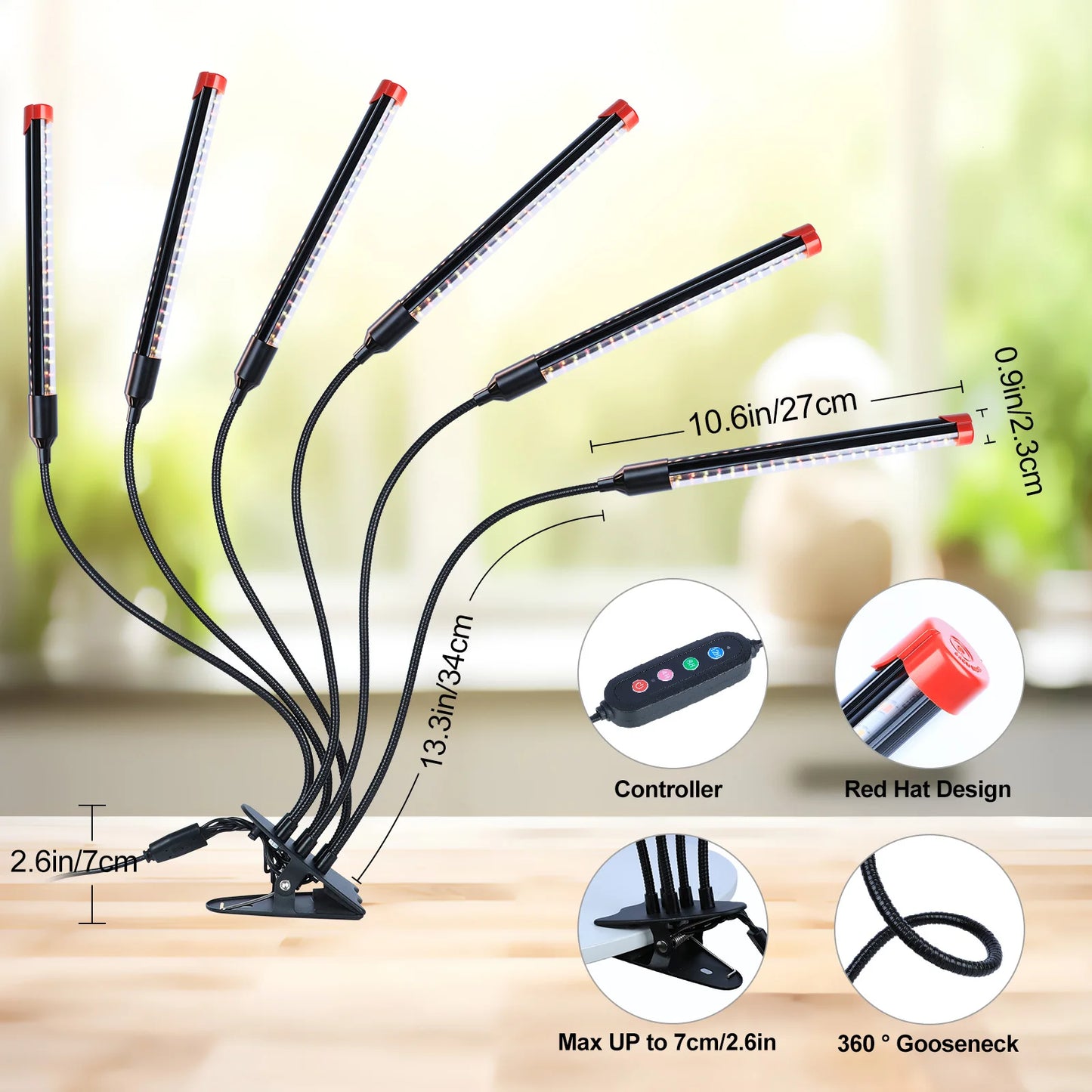 54W, NOT 15W, 6Head Strong Clip Grow Lights