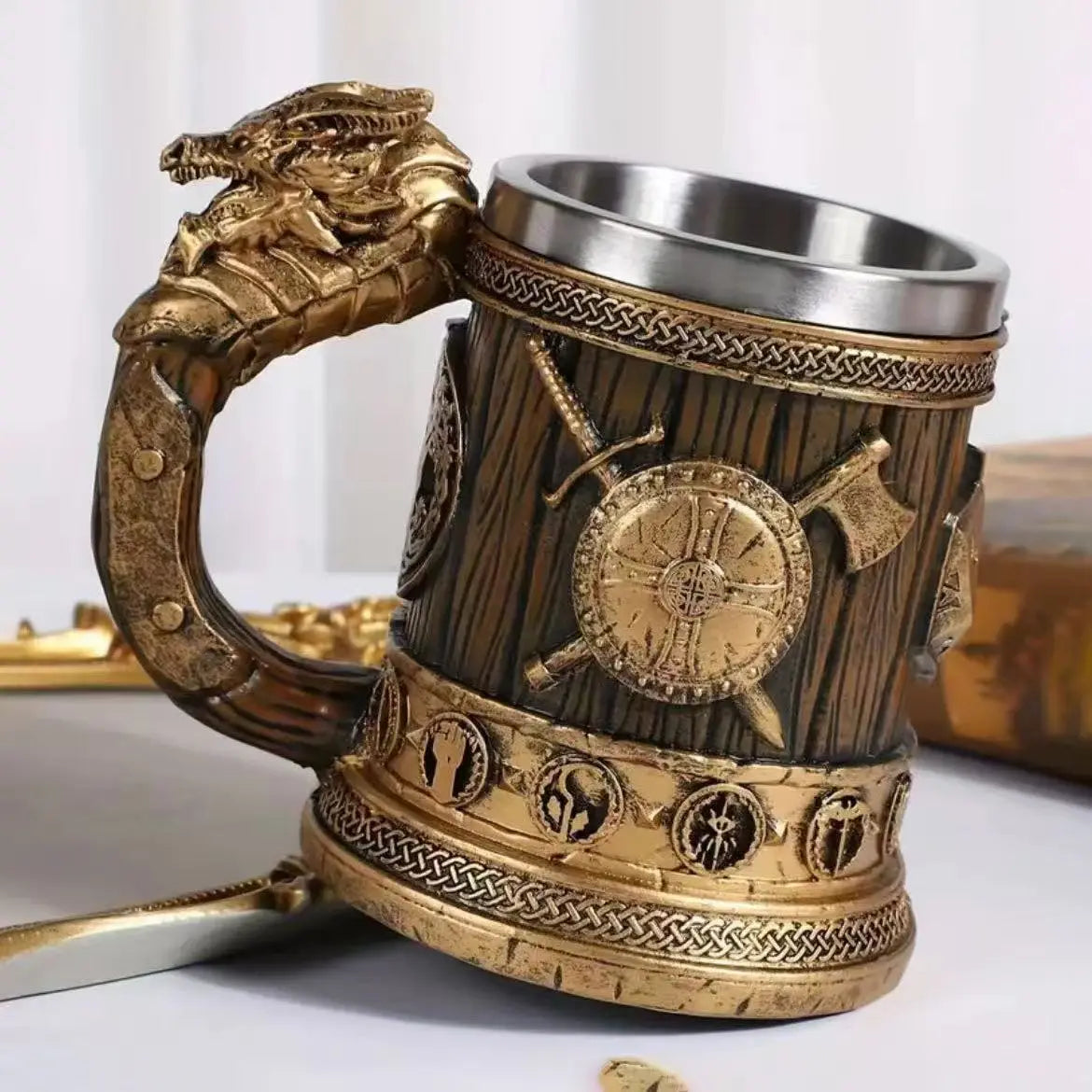 Stainless Steel Beer Cup  3D Retro Dragon Head Mug