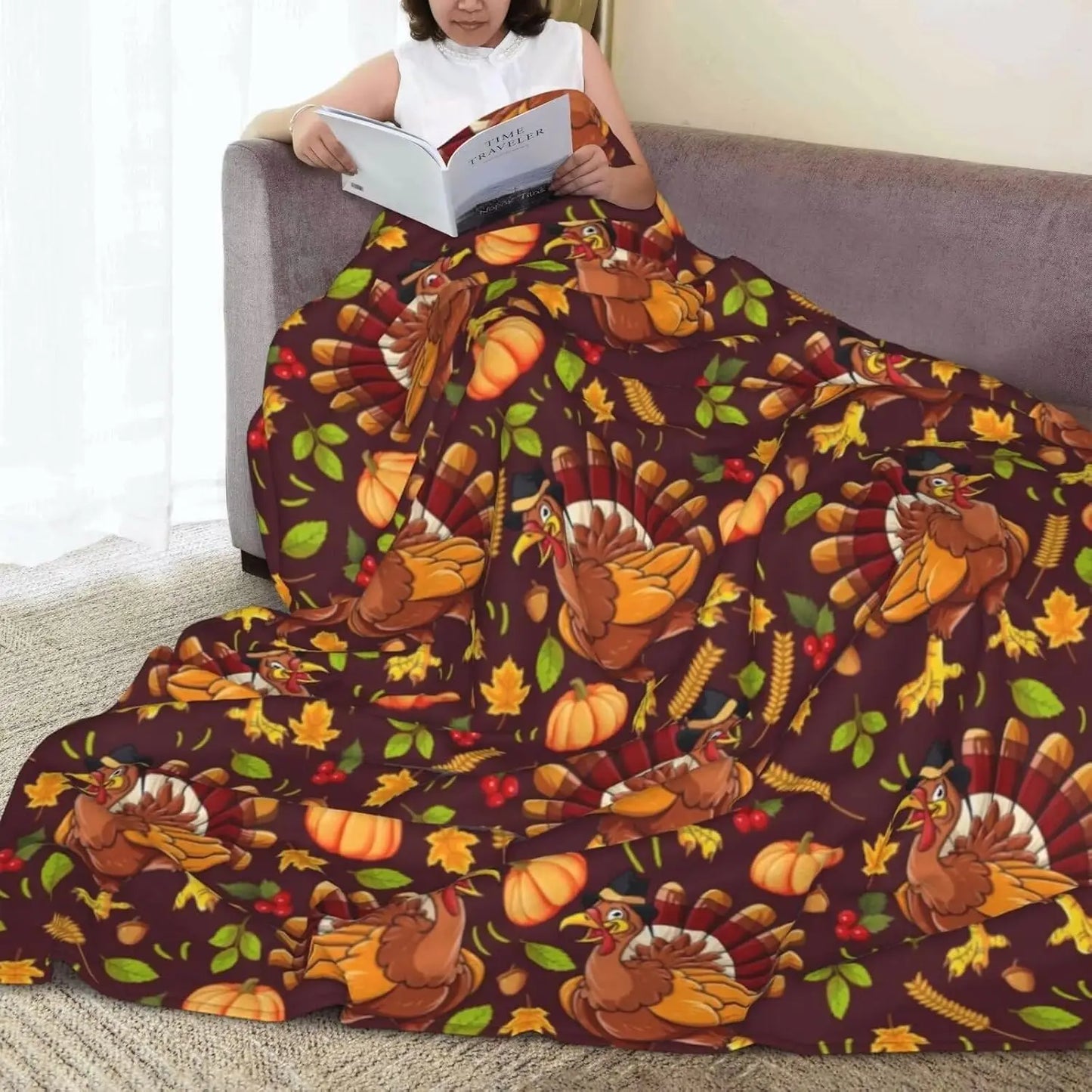 Fall Thanksgiving Pumpkin Throws Turkey Printed