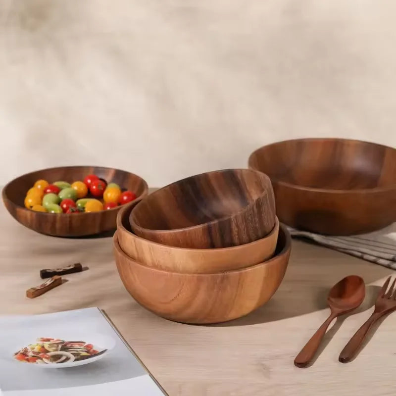 Salad Bowl Home Decor Bowl Solid Acacia Wood Basin Large