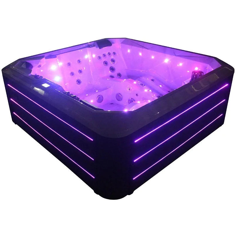 4 Person Outdoor Whirlpool Spa Hot Tub Massage Bathtub Acrylic Jacuzzi with 37 Jets Bluetooth Audio for Home Leisure