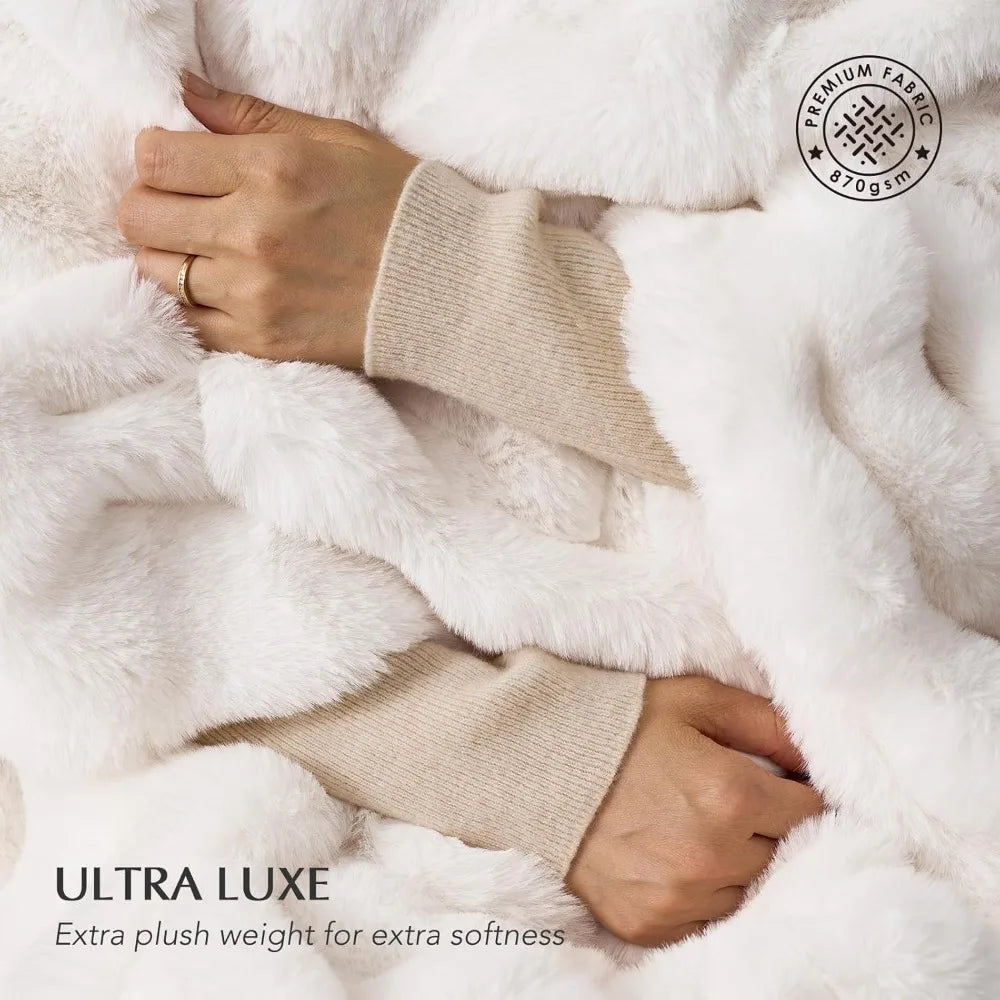 Ultra Soft Luxury Fluffy Faux Rabbit Fur -Thick Warm Bubble Throw