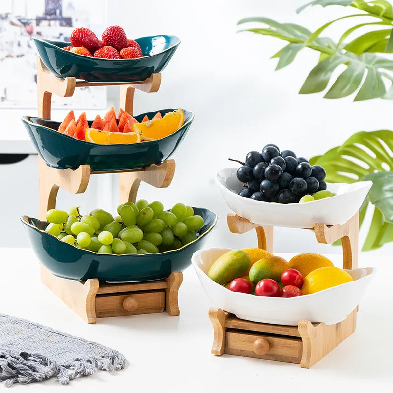Stand Salad Bowl  Three-layer Plastic Fruit