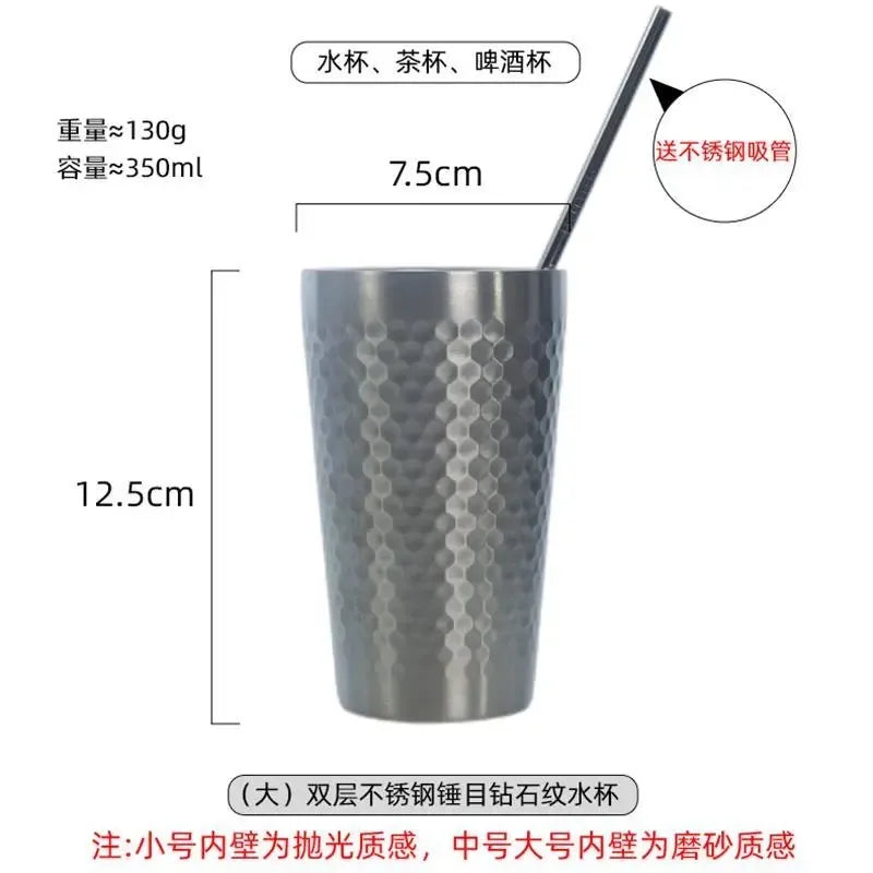 170ML/550ML Double-Wall 304 Stainless Steel Mug Hammer Diamond Texture