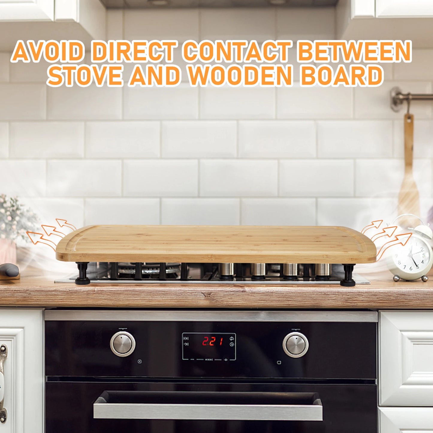 30"x20" Noodle Board Stove Cover with Removable Legs, Bamboo