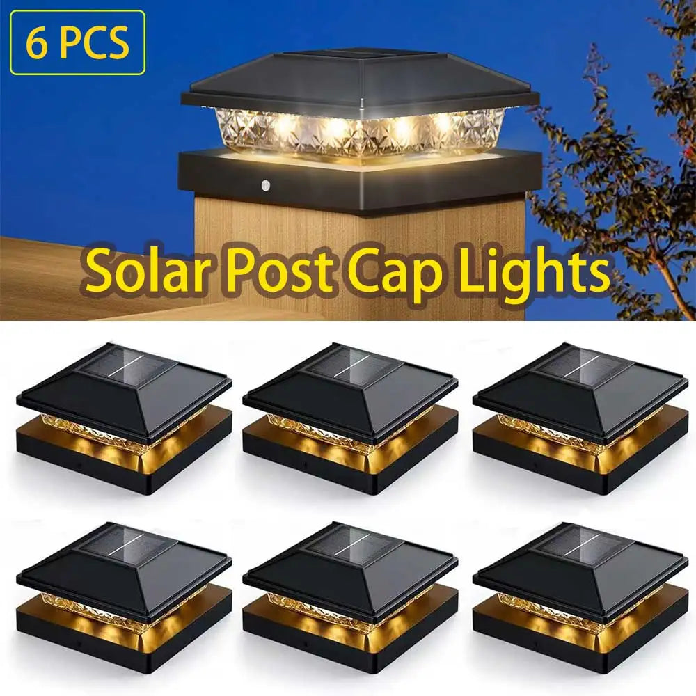 6Pcs Solar Post Cap Lights, Outdoor Waterproof LED Deck Lights Solar Powered