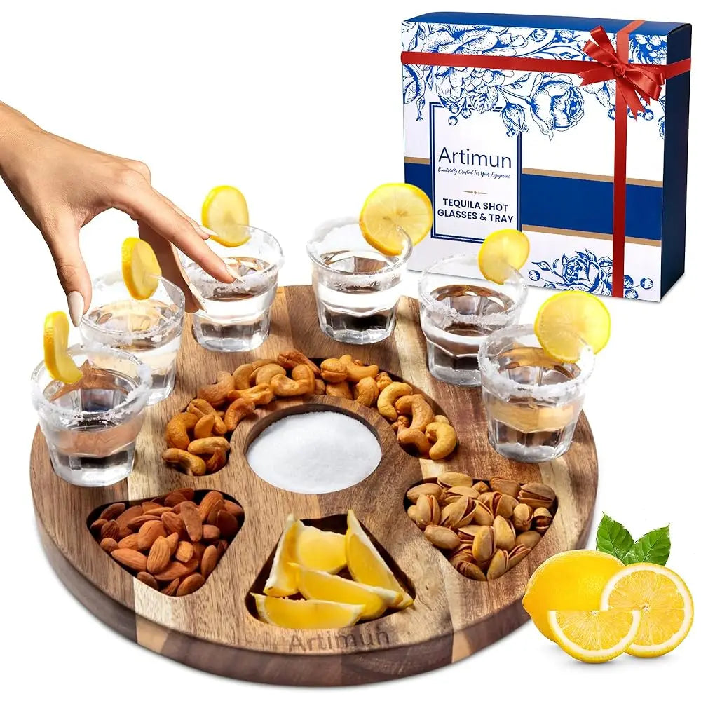 Tequila Shot Glasses Wooden Tray For Gift - Decorations