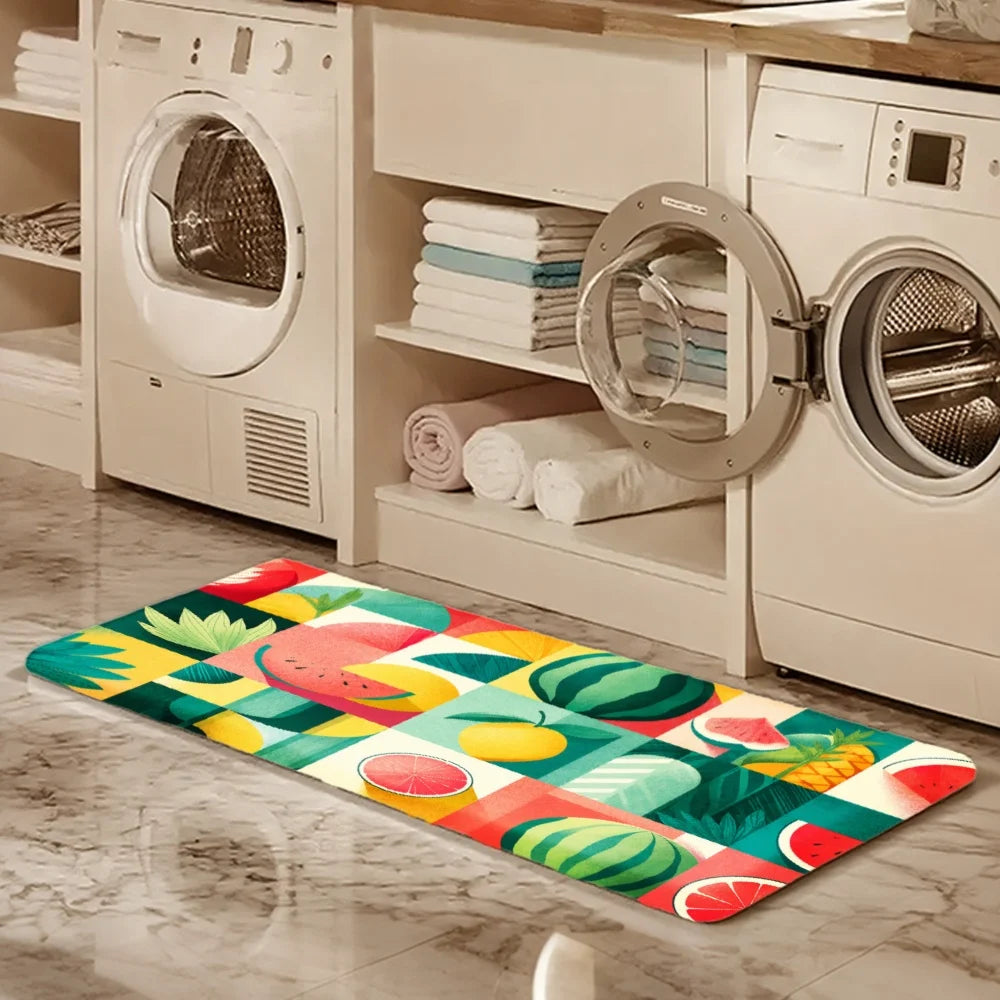 3PCS Mat Tropical Fruit Pattern With Watermelon Pineapple Mango Kitchen Rug.
