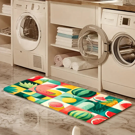 3PCS Mat Tropical Fruit Pattern With Watermelon Pineapple Mango Kitchen Rug.