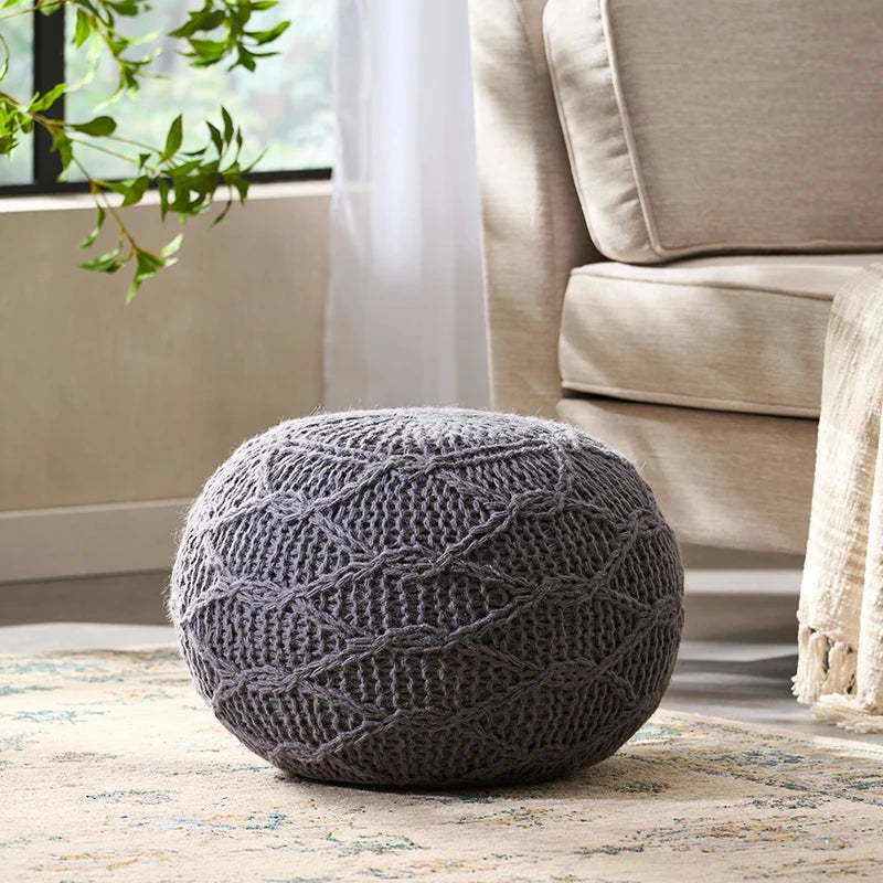 Handwoven 100% Wool Pouf Ottoman Foot Stool